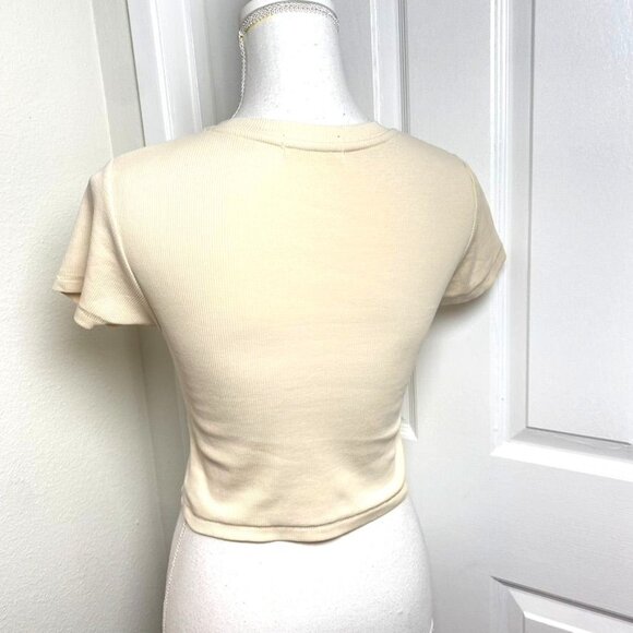 Nuuds Crop Ribbed Ivory Short Sleeve Baby T-Shirt Cotton Size Medium - Picture 9 of 9